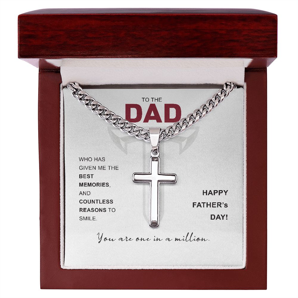 To My Dad, Troy University, Cuban Chain with Artisan Cross Necklace