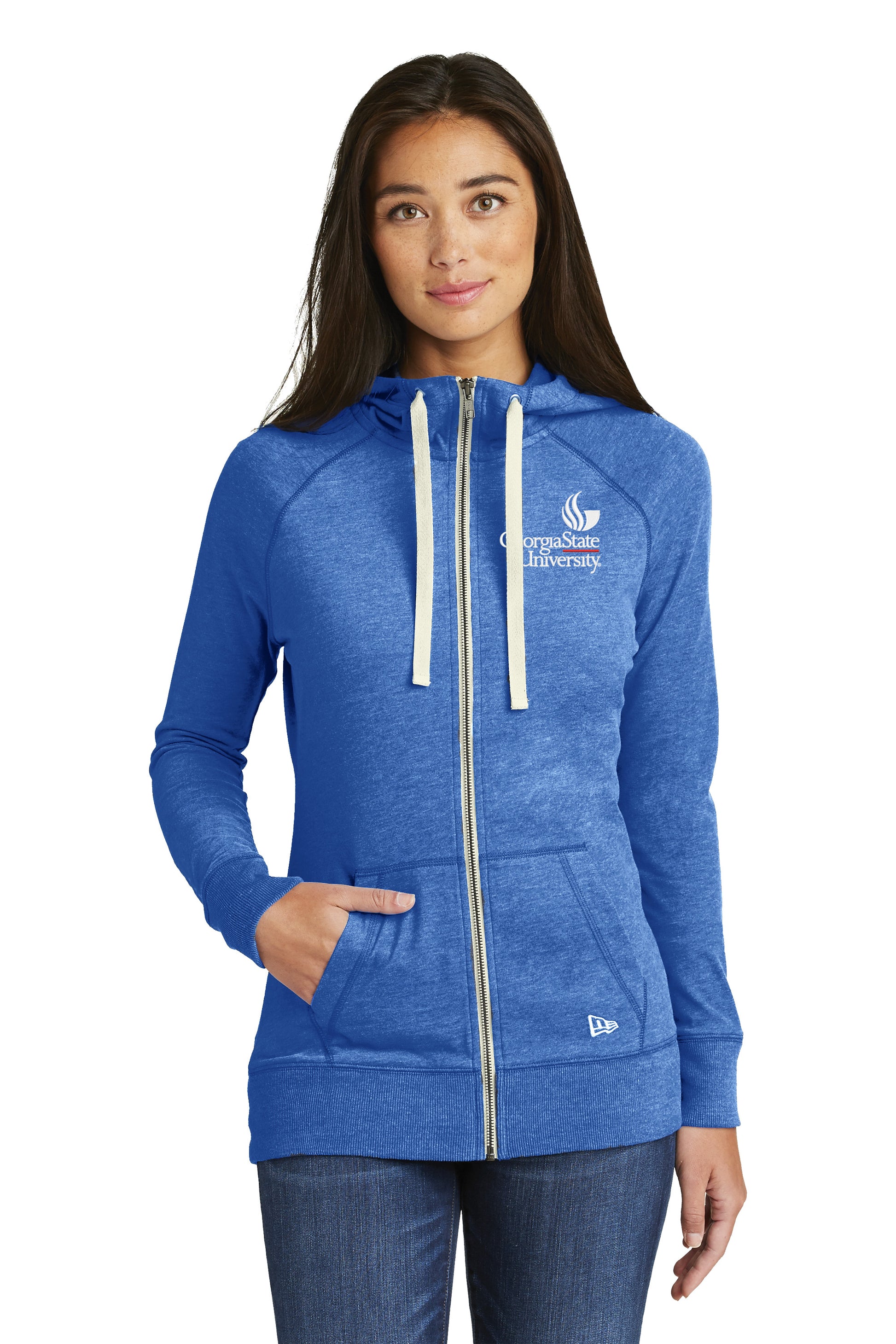 Georgia State University Ladies Sueded Cotton Blend Full-Zip Hoodie-Royal Heather
