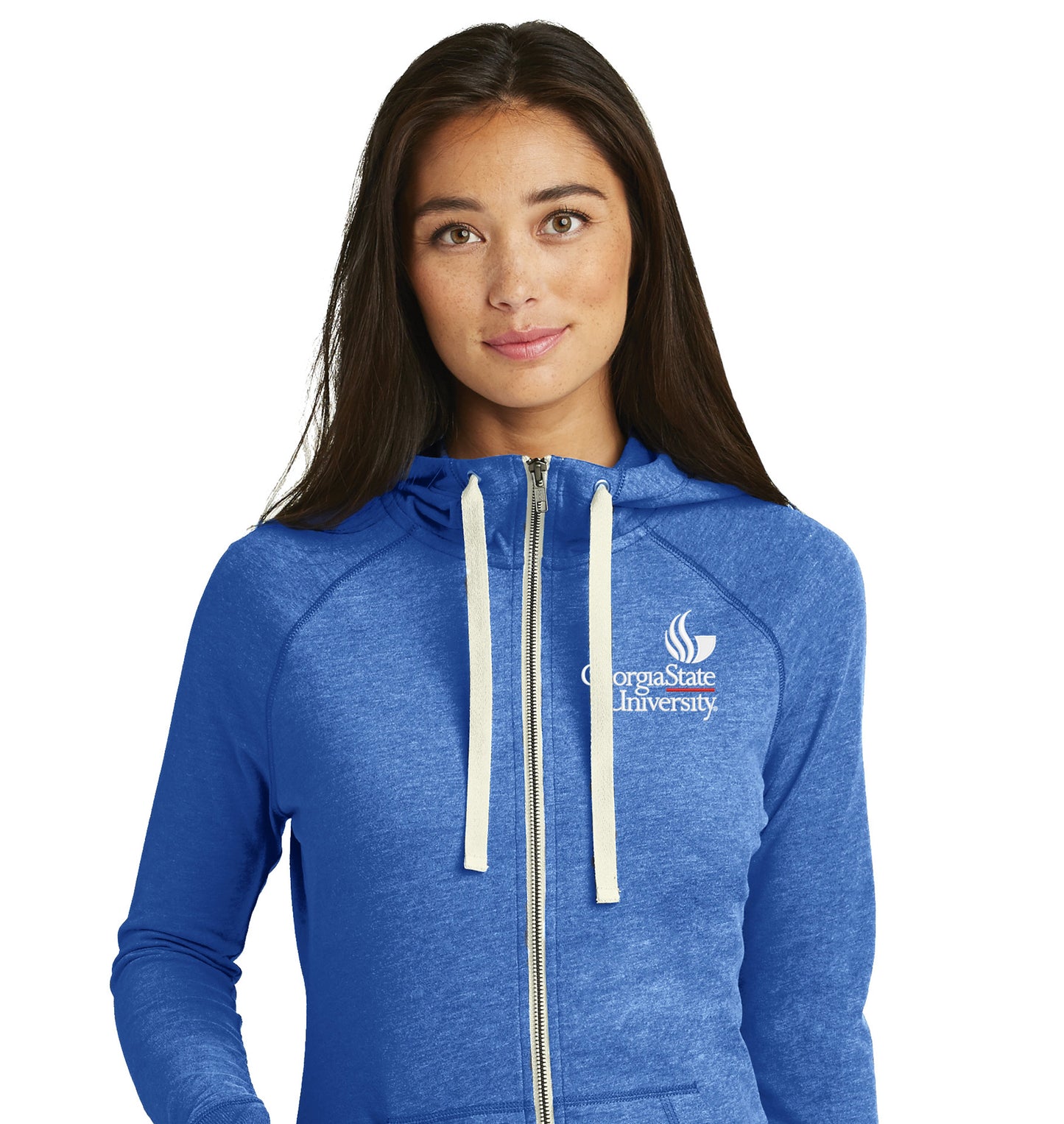 Georgia State University Ladies Sueded Cotton Blend Full-Zip Hoodie-Royal Heather