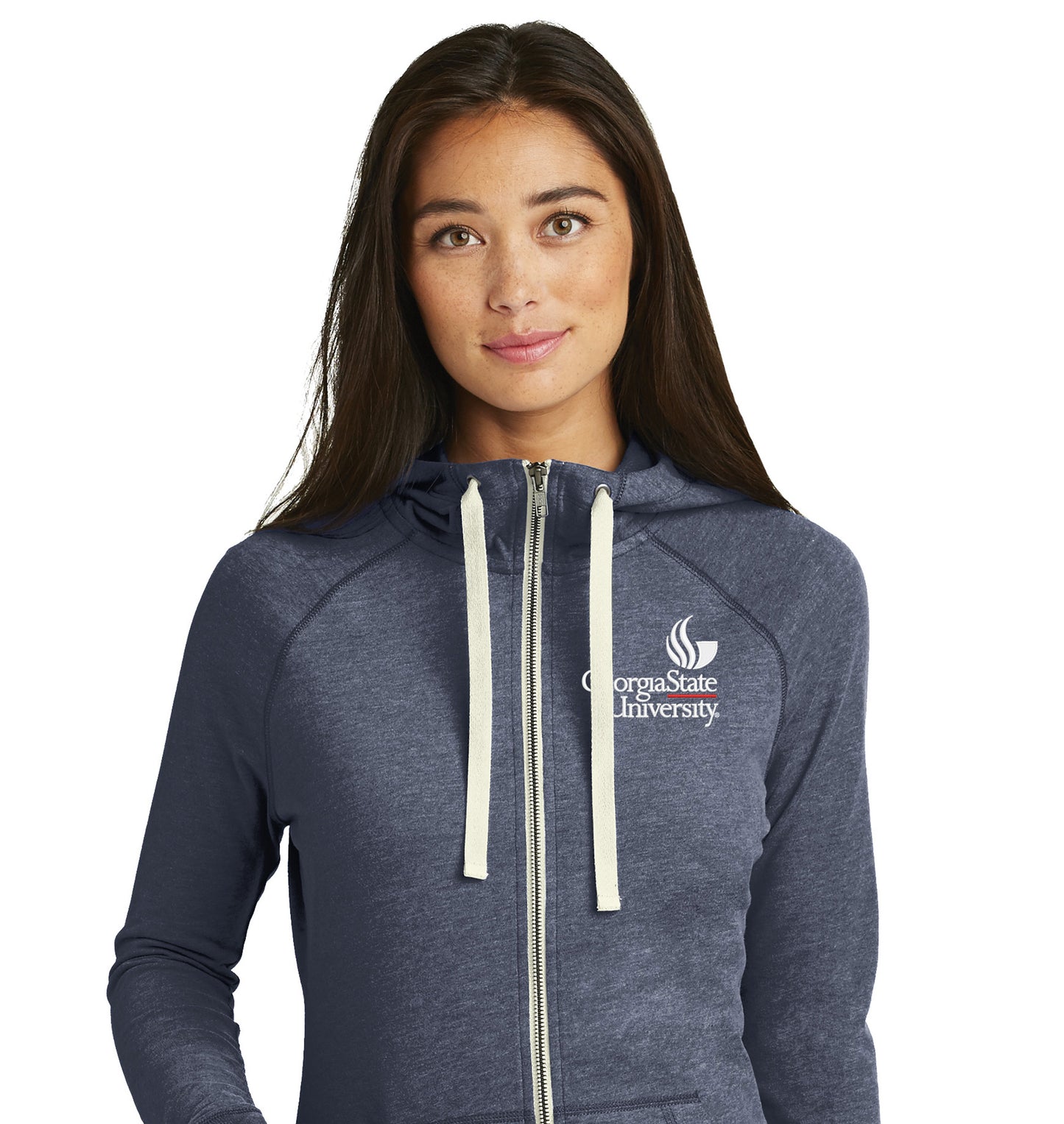 Georgia State University Ladies Sueded Cotton Blend Full-Zip Hoodie-True Navy Heather