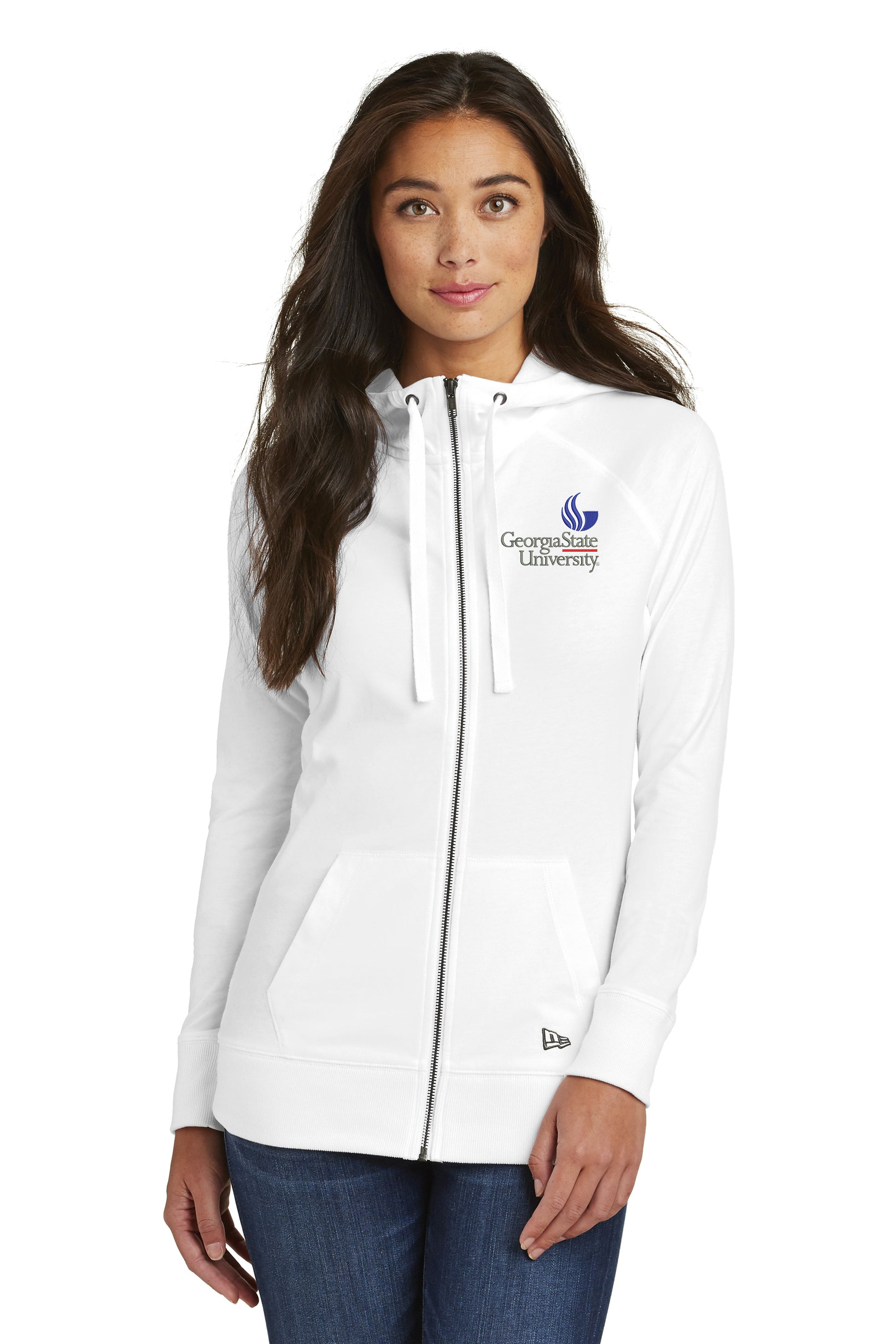 Georgia State University Ladies Sueded Cotton Blend Full-Zip Hoodie-White