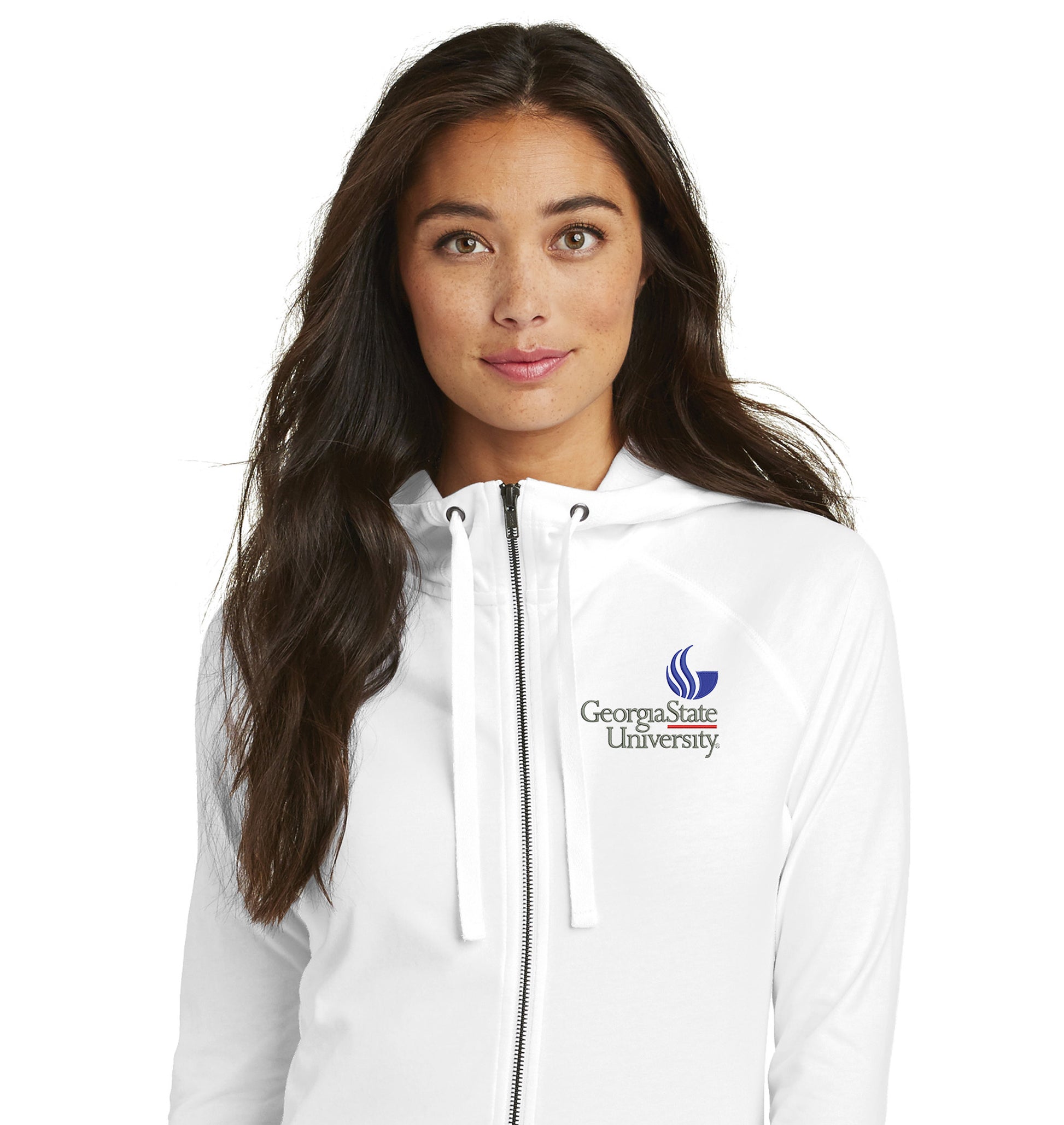 Georgia State University Ladies Sueded Cotton Blend Full-Zip Hoodie-White