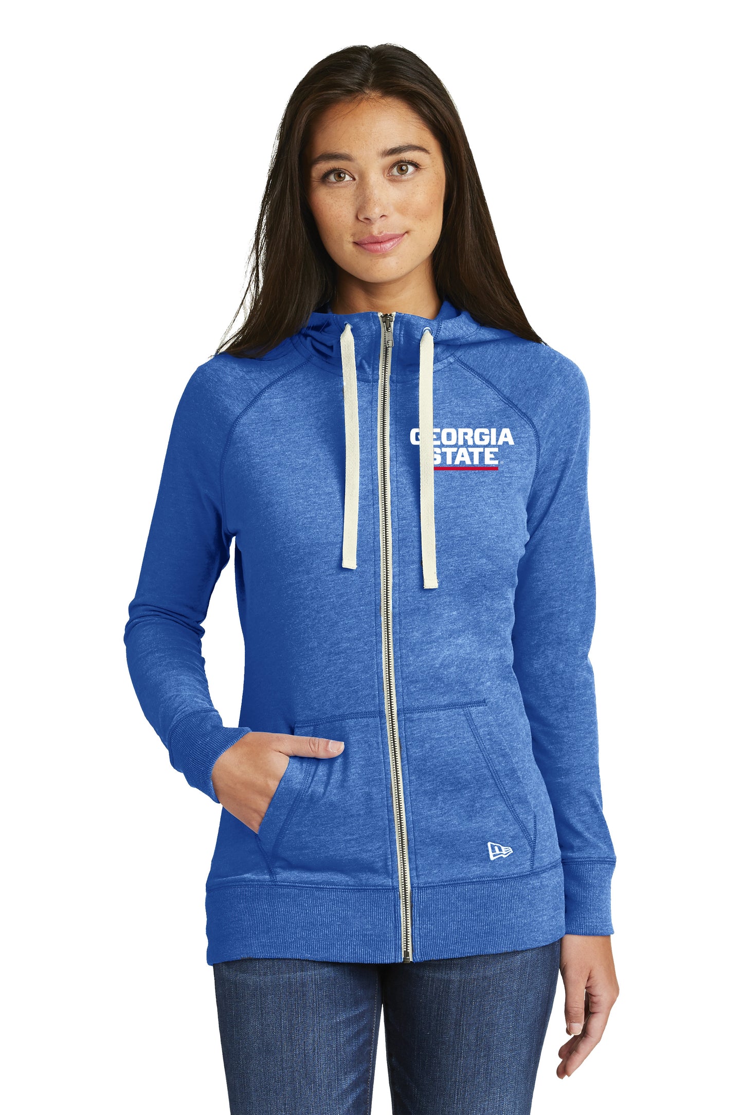 Georgia State Ladies Sueded Cotton Blend Full-Zip Hoodie-Royal Heather
