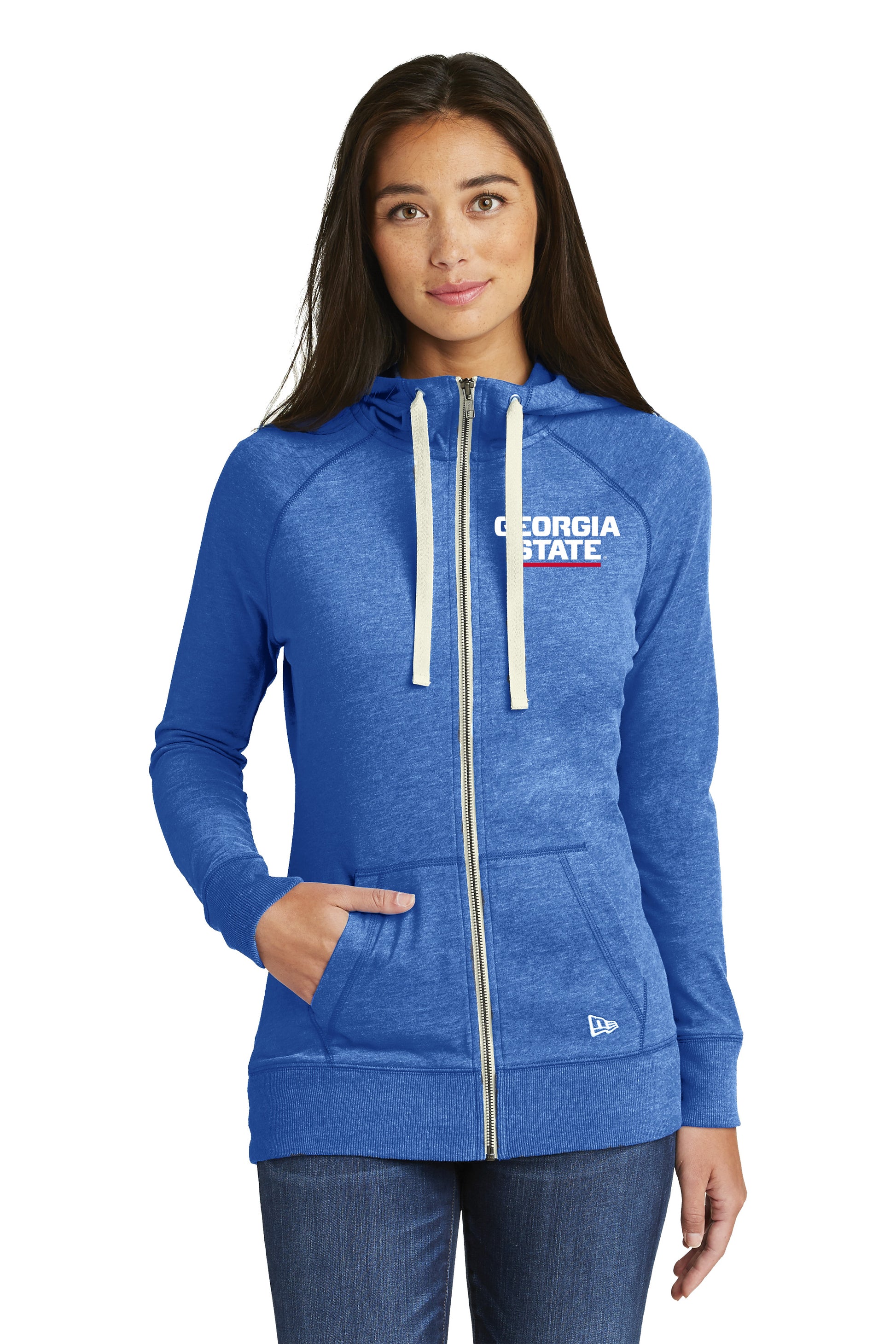 Georgia State Ladies Sueded Cotton Blend Full-Zip Hoodie-Royal Heather