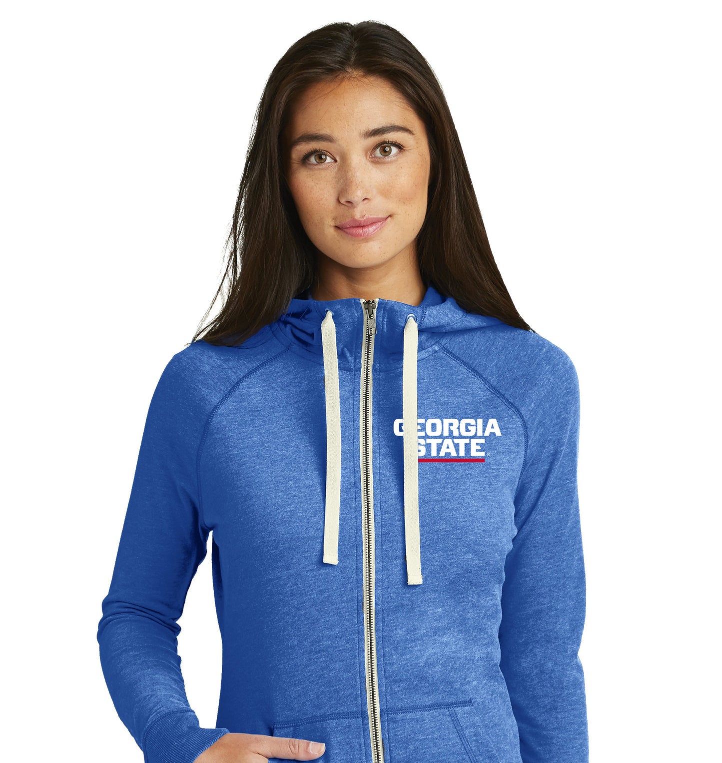 Georgia State Ladies Sueded Cotton Blend Full-Zip Hoodie-Royal Heather
