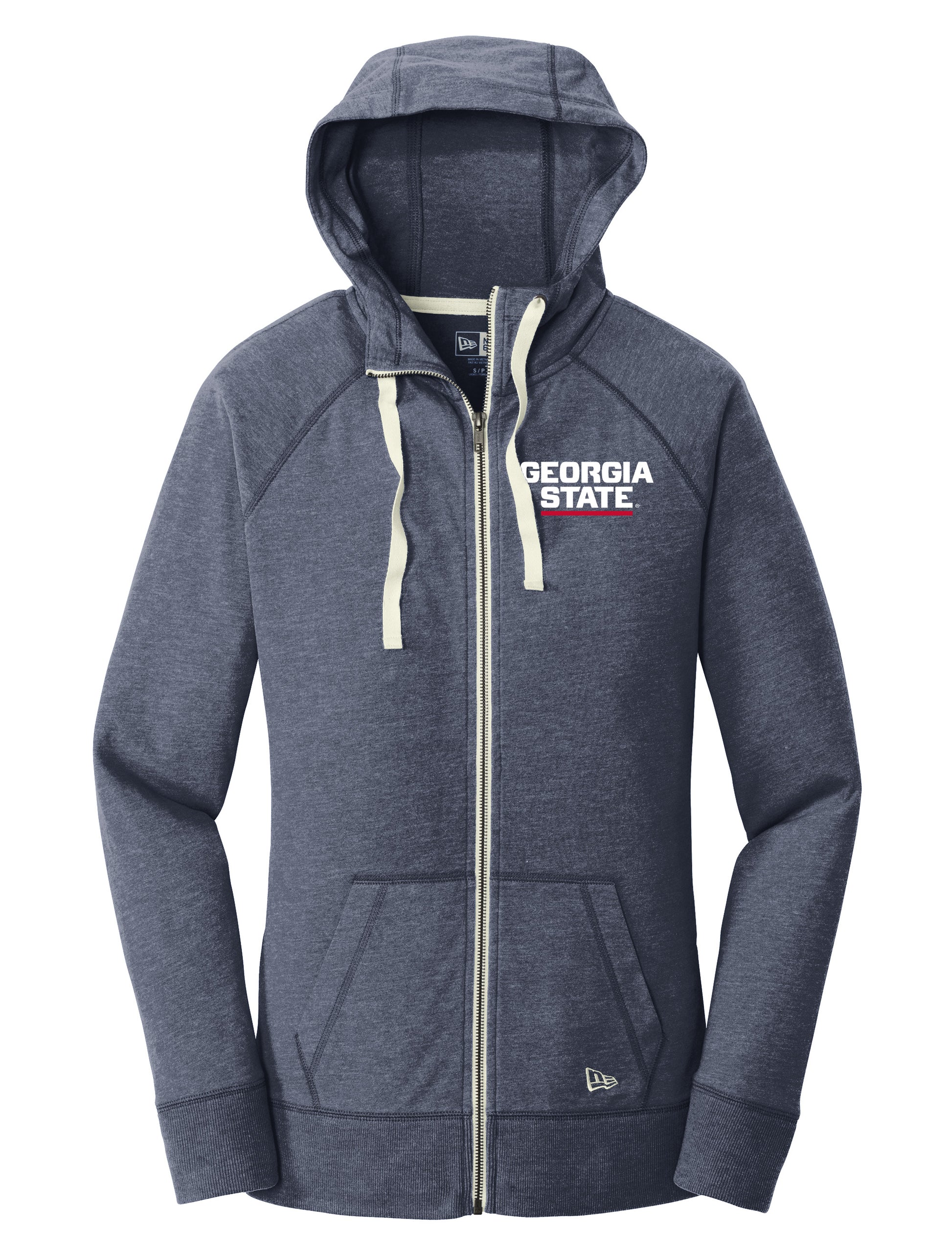 Georgia State Ladies Sueded Cotton Blend Full-Zip Hoodie-True Navy Heather