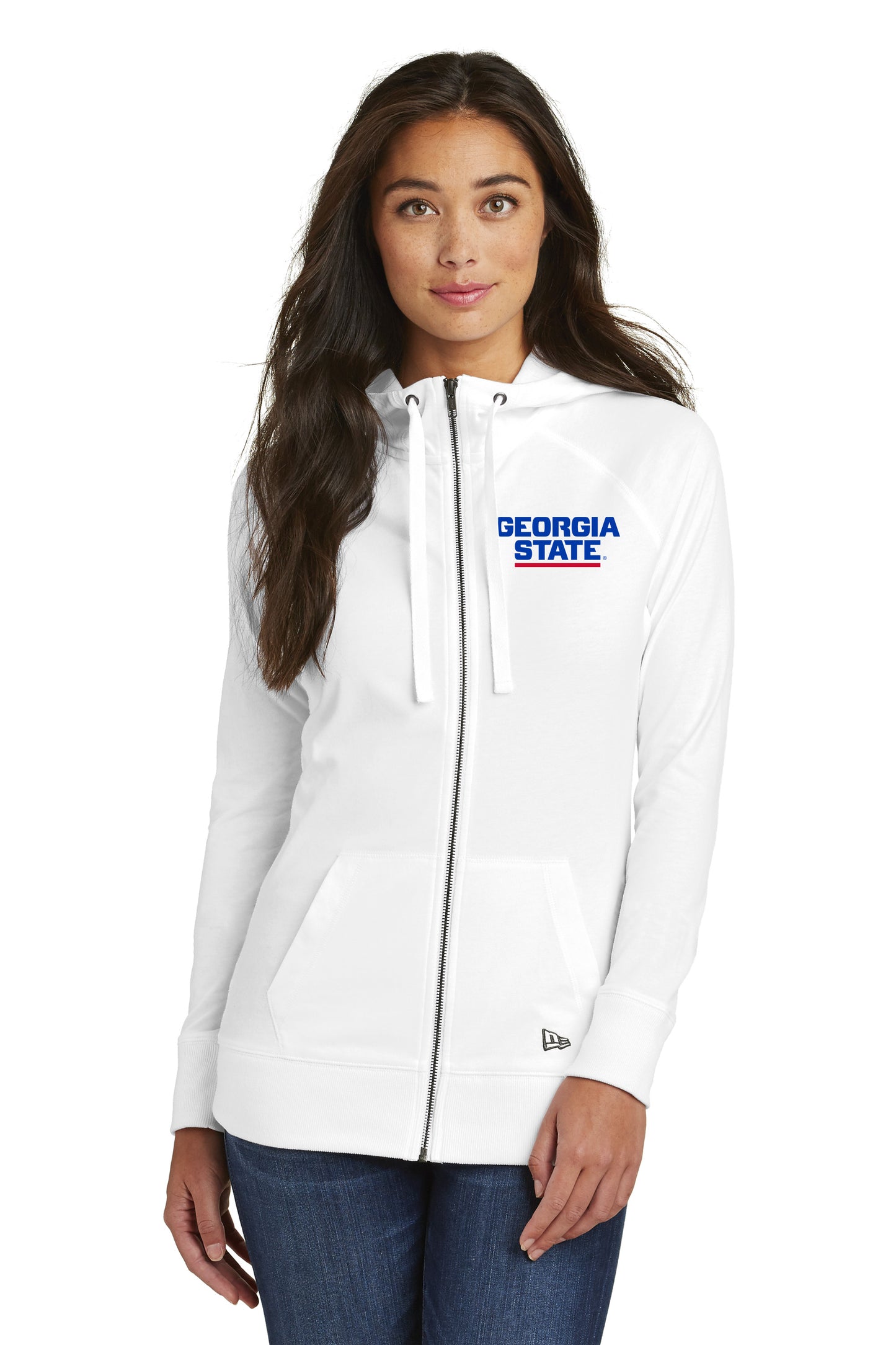 Georgia State Ladies Sueded Cotton Blend Full-Zip Hoodie-White