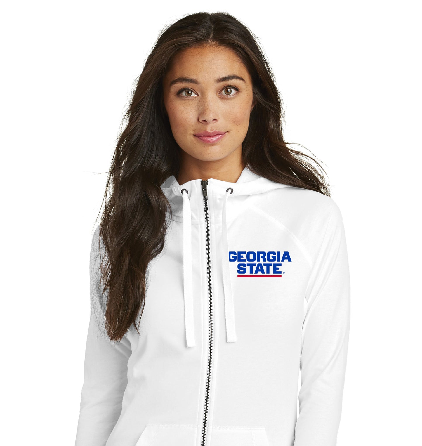 Georgia State Ladies Sueded Cotton Blend Full-Zip Hoodie-White