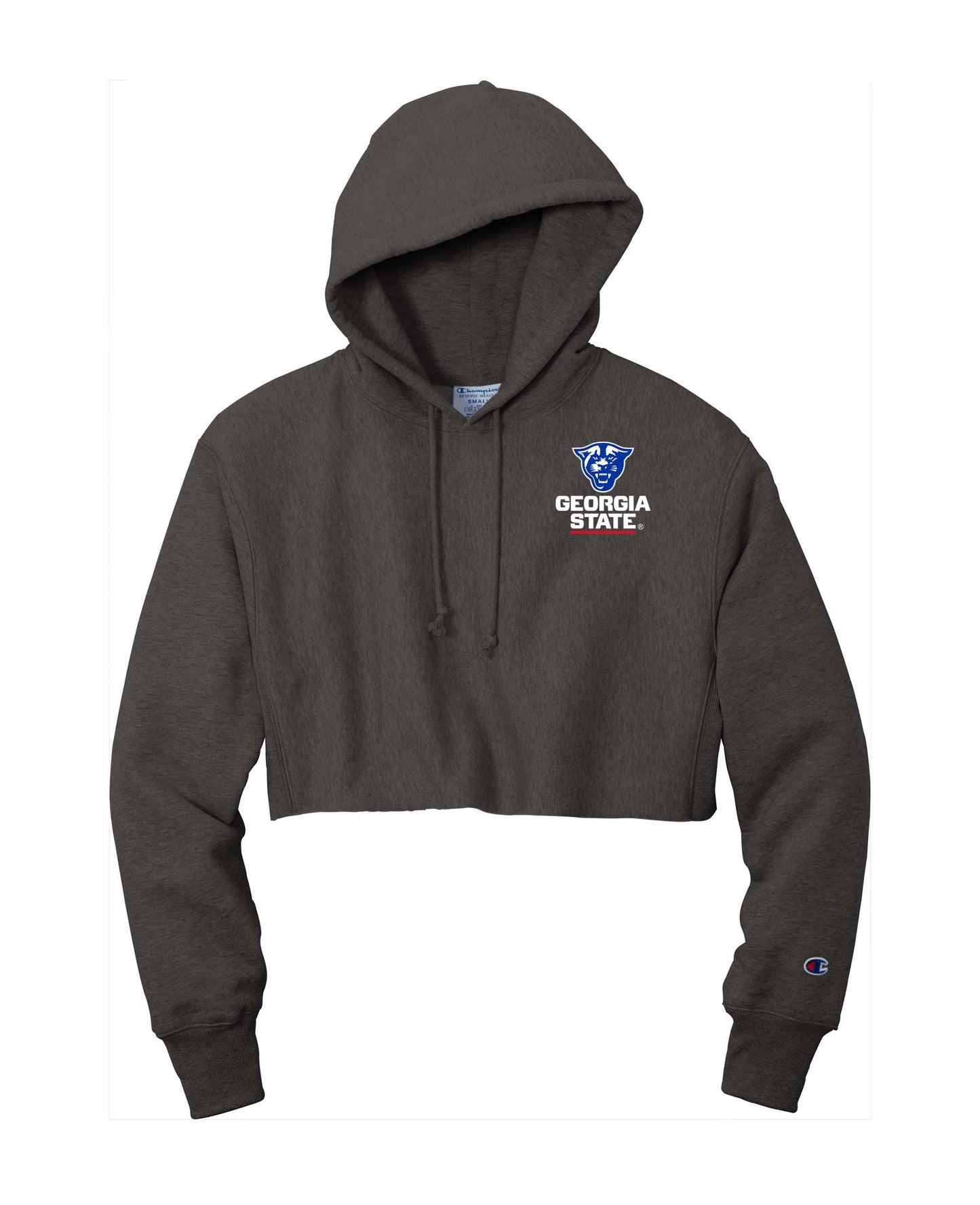 Georgia State Champion Women’s Reverse Weave Cropped Cut-Off Hooded Sweatshirt-Heather Charcoal