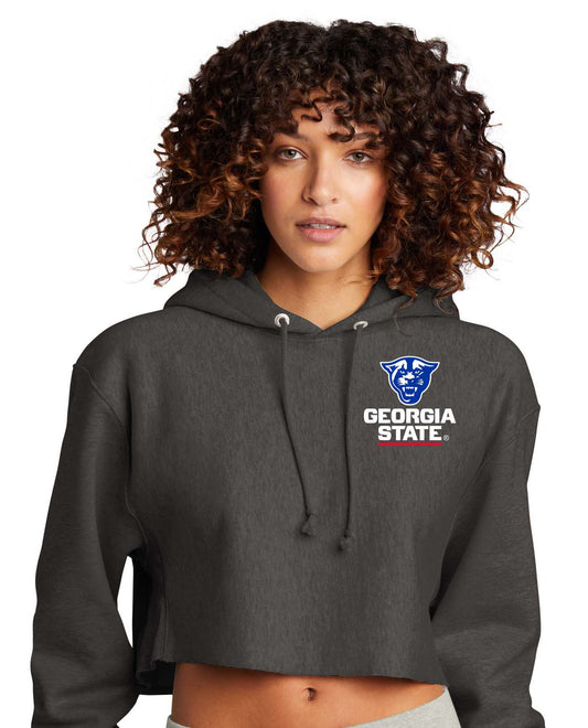 Georgia State Champion Women’s Reverse Weave Cropped Cut-Off Hooded Sweatshirt-Heather Charcoal