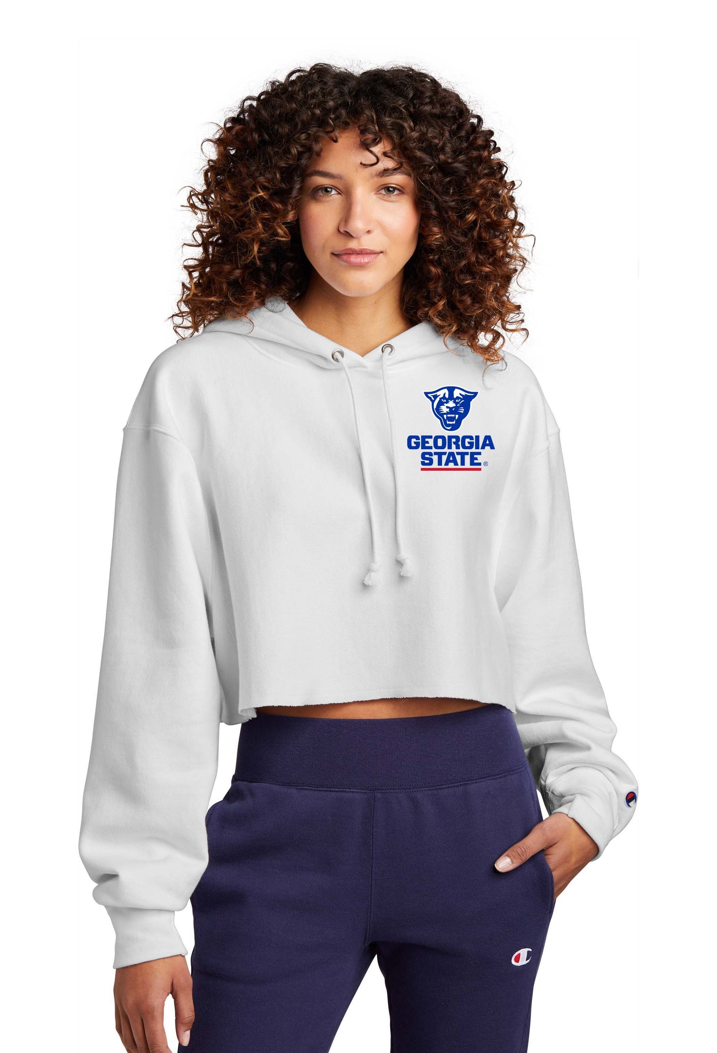 Georgia State Champion Women’s Reverse Weave Cropped Cut-Off Hooded Sweatshirt-White