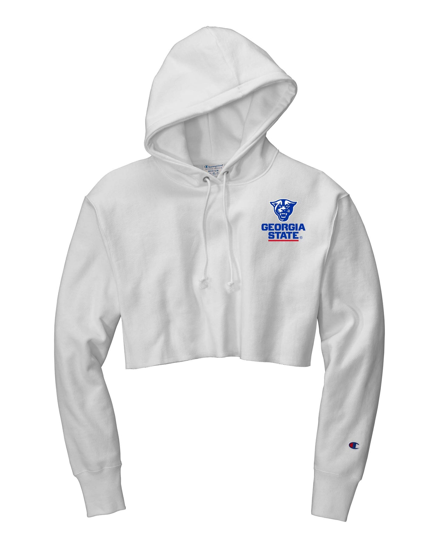 Georgia State Champion Women’s Reverse Weave Cropped Cut-Off Hooded Sweatshirt-White
