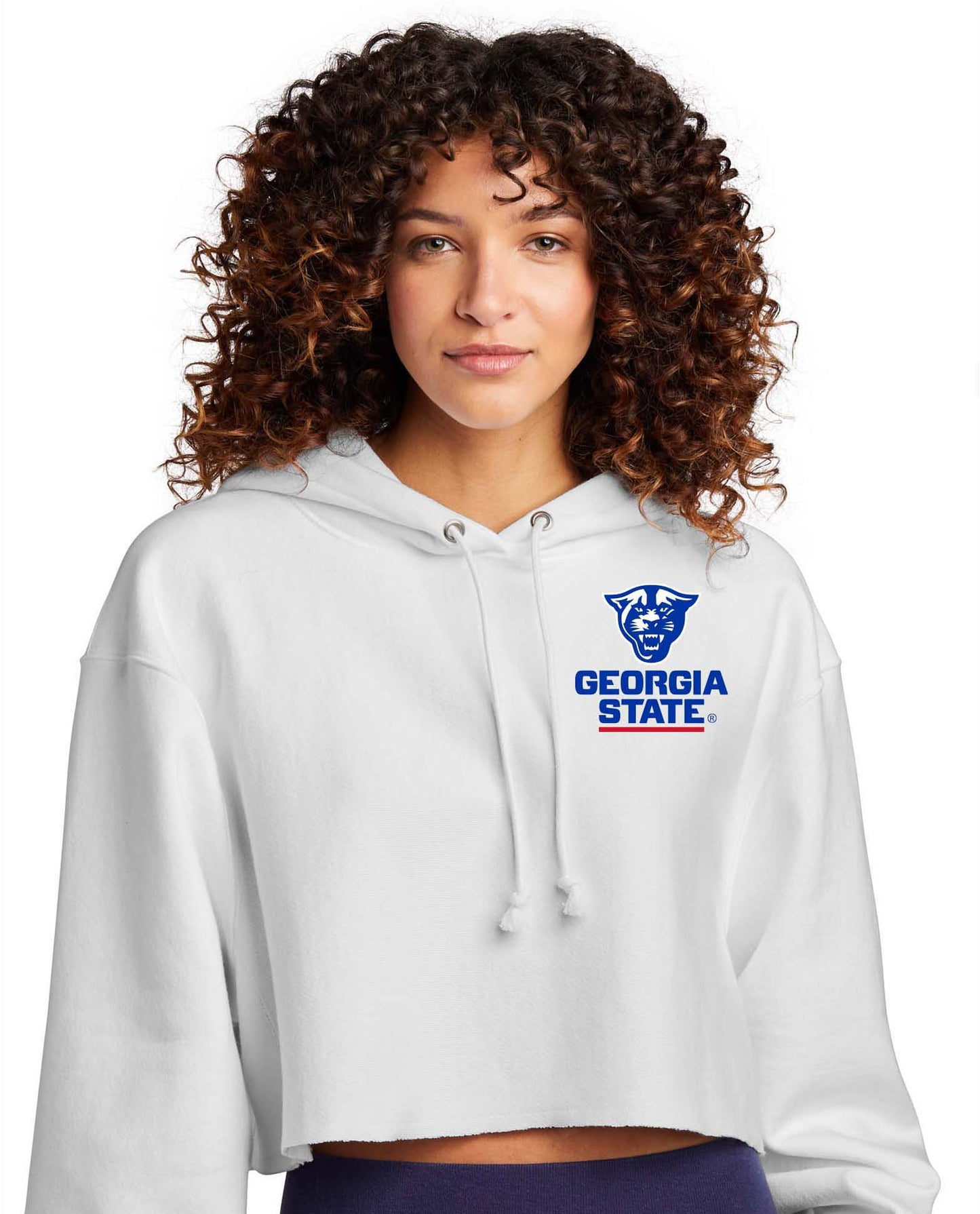 Georgia State Champion Women’s Reverse Weave Cropped Cut-Off Hooded Sweatshirt-White
