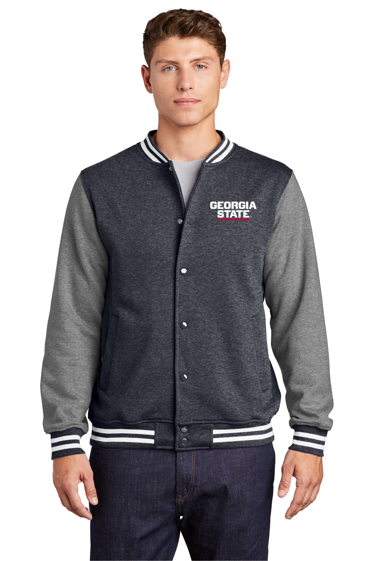 Georgia State Fleece Letterman Jacket-Graphite Heather/ Vintage Heather