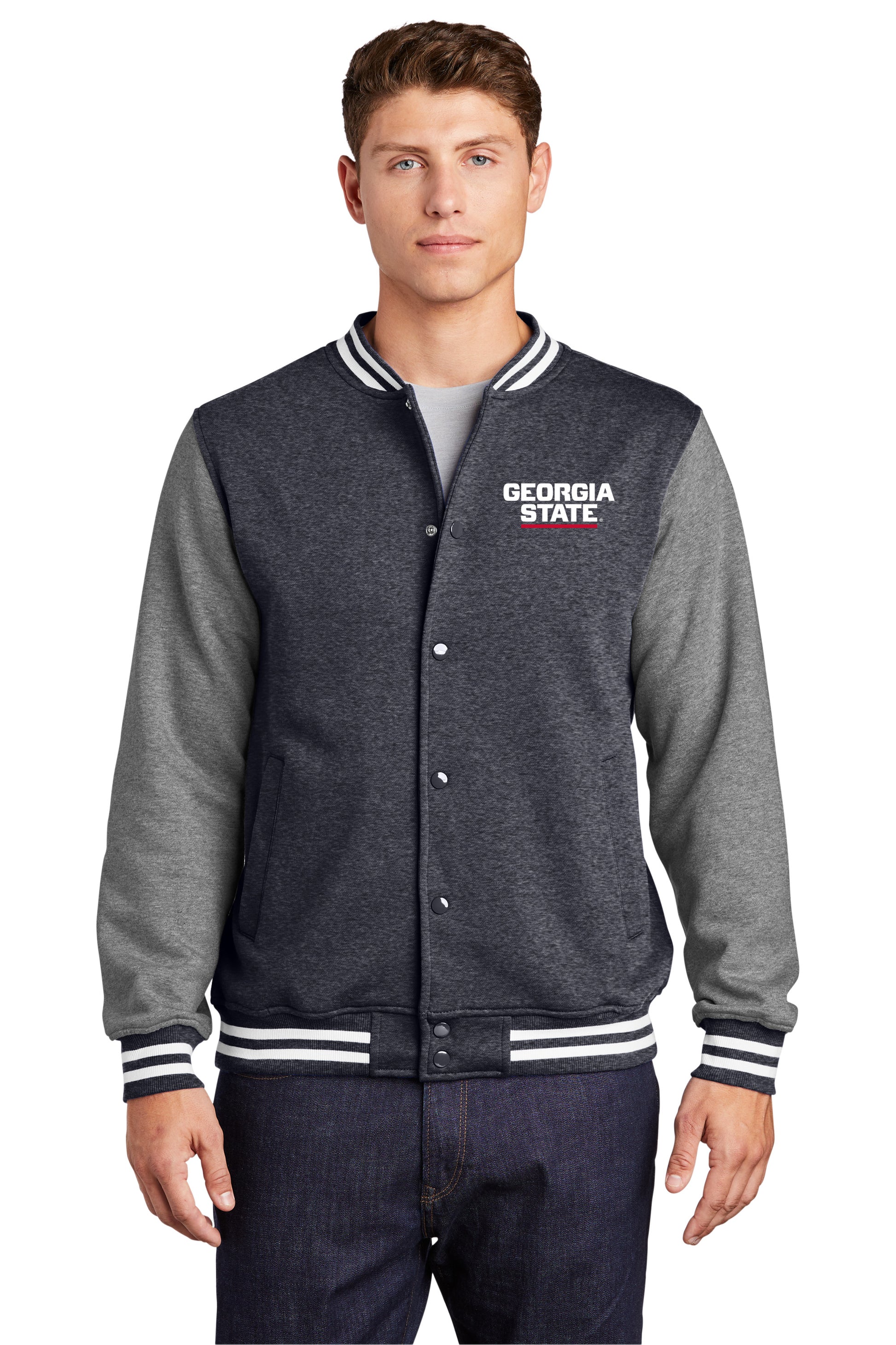 Georgia State Fleece Letterman Jacket-Graphite Heather/ Vintage Heather