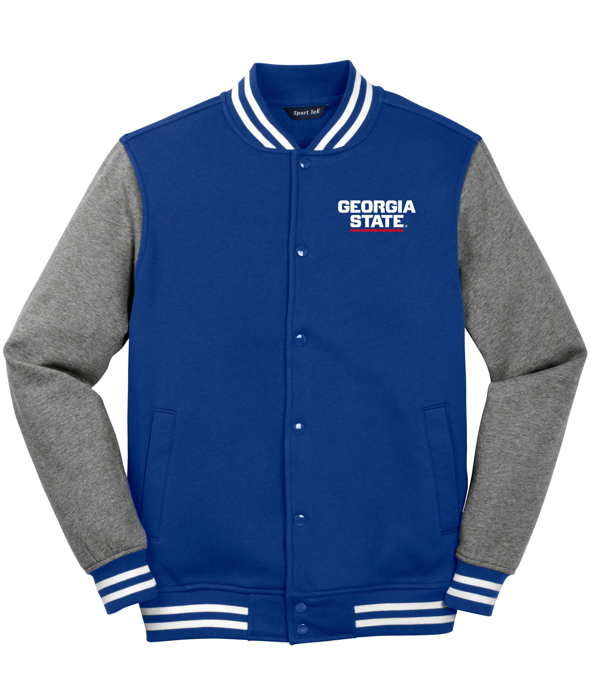 Georgia State Fleece Letterman Jacket-True Royal/Vintage Heather
